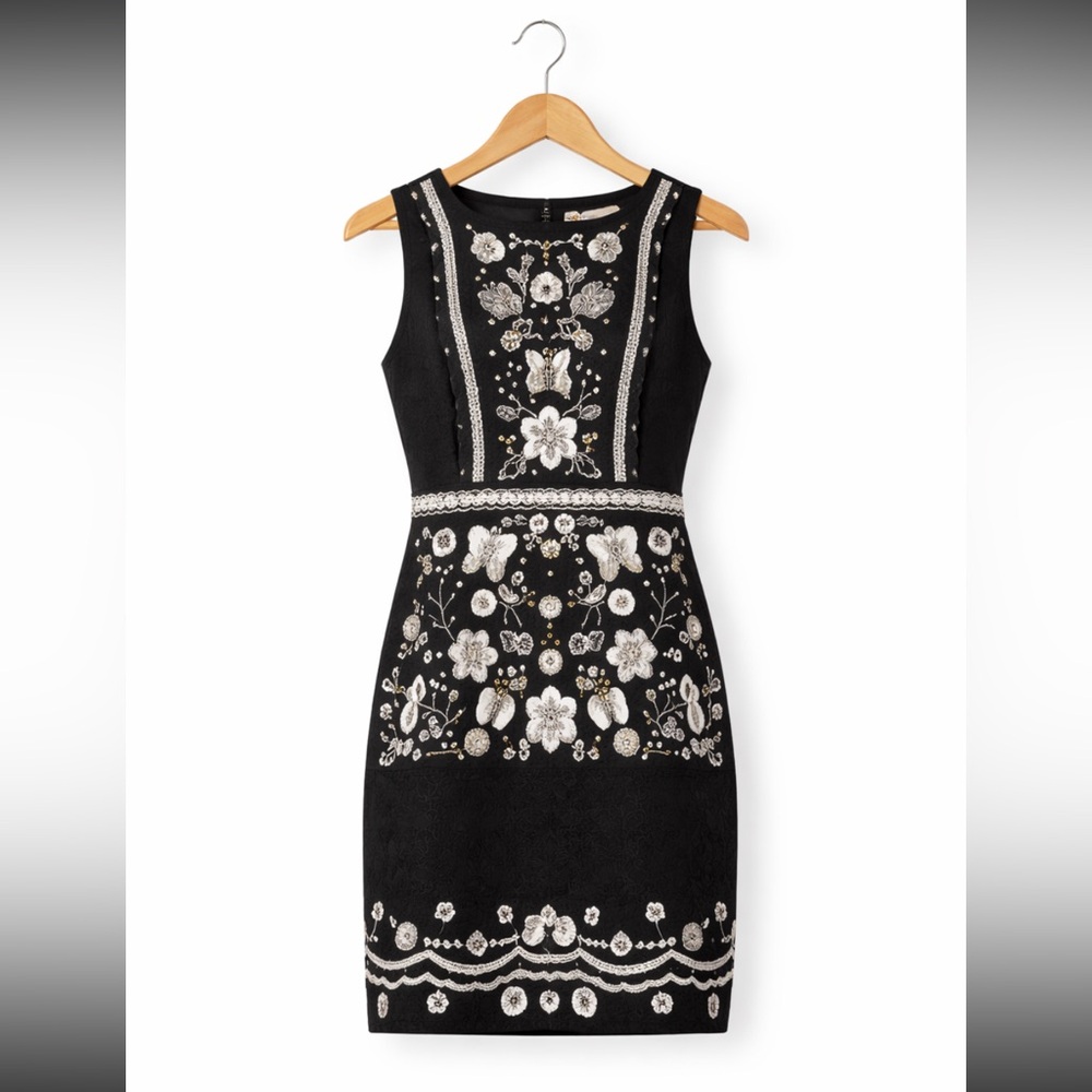 Chelsea & Violet Black Dress with Floral Embroidery